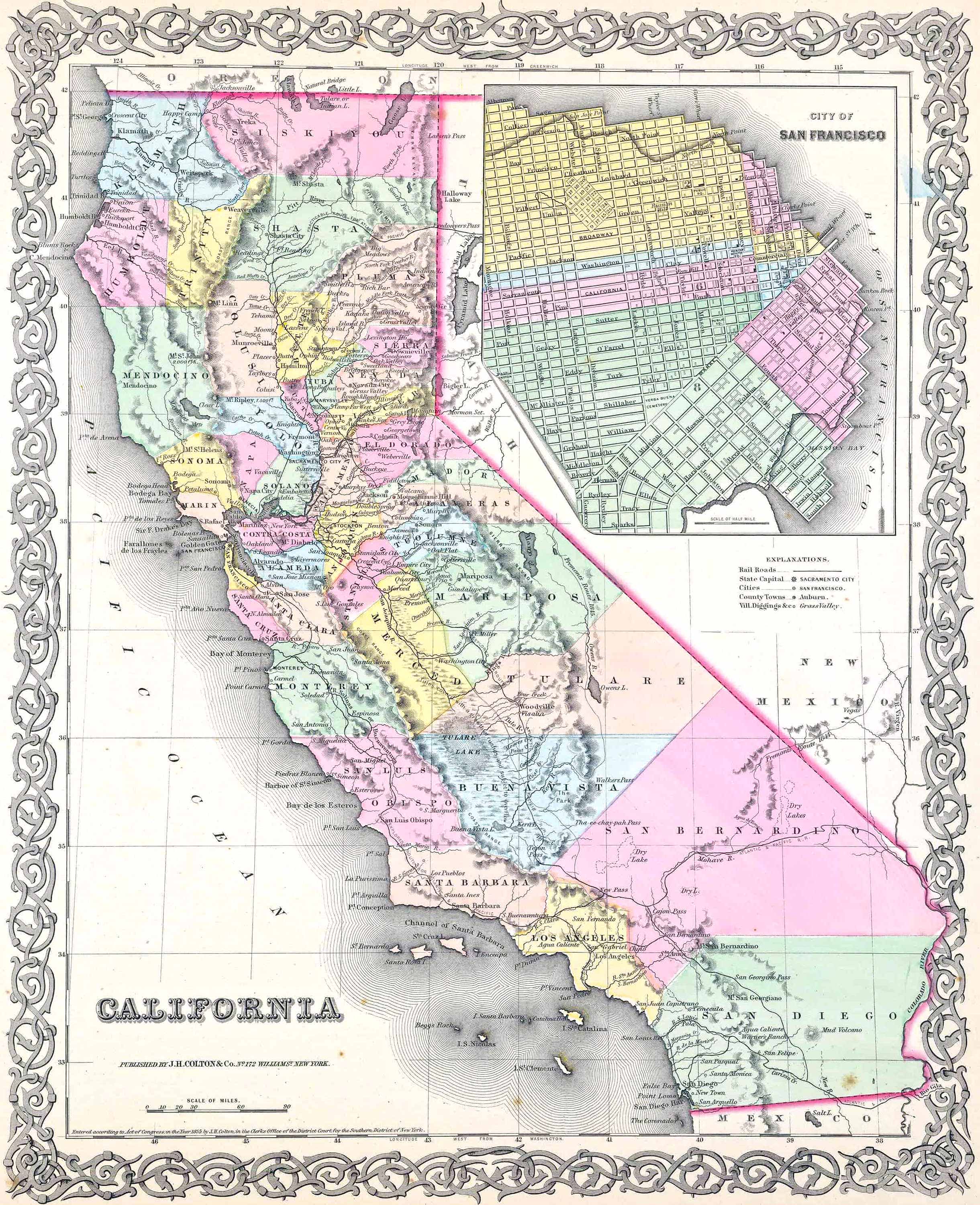 Carte historique de la Californie (1856)