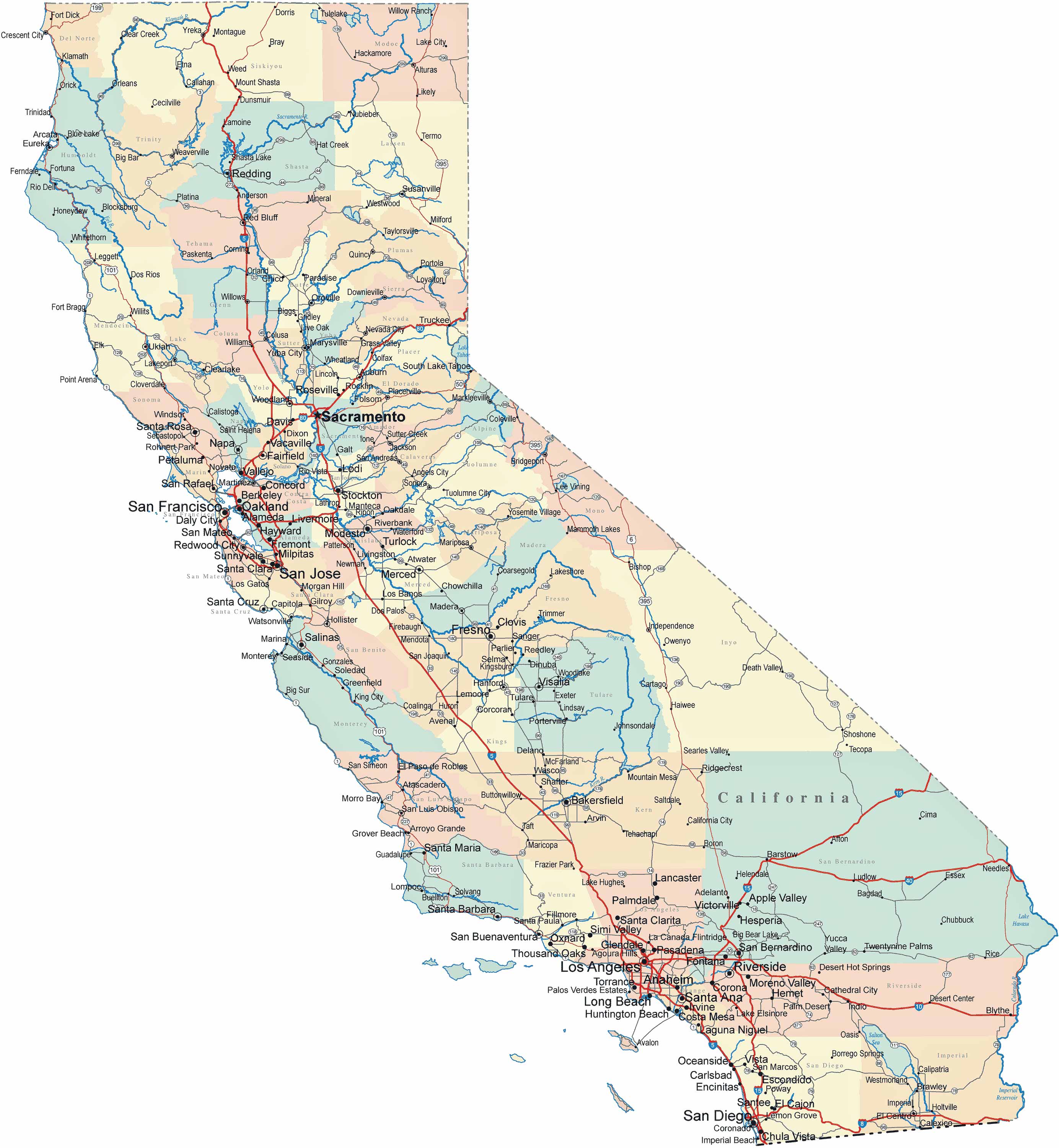 Carte routière de la Californie