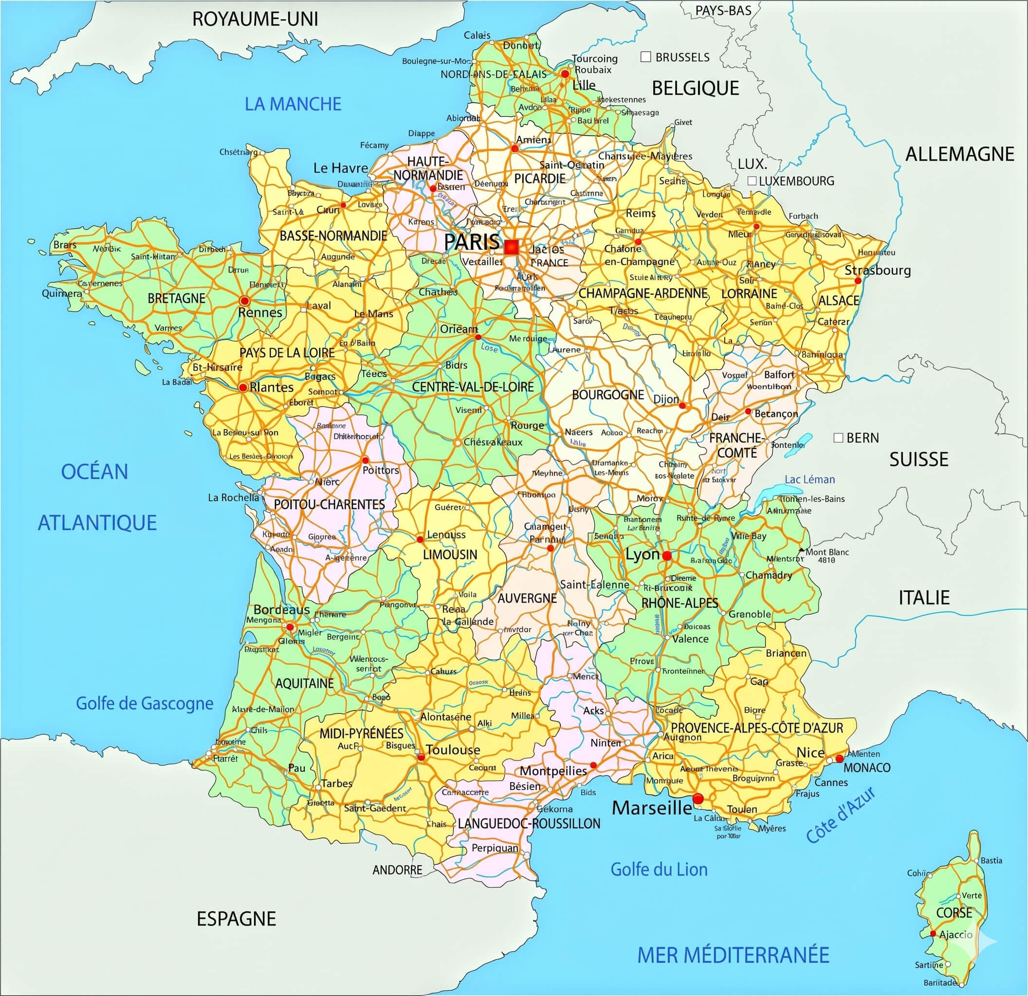 Carte routiere detaillee de la France
